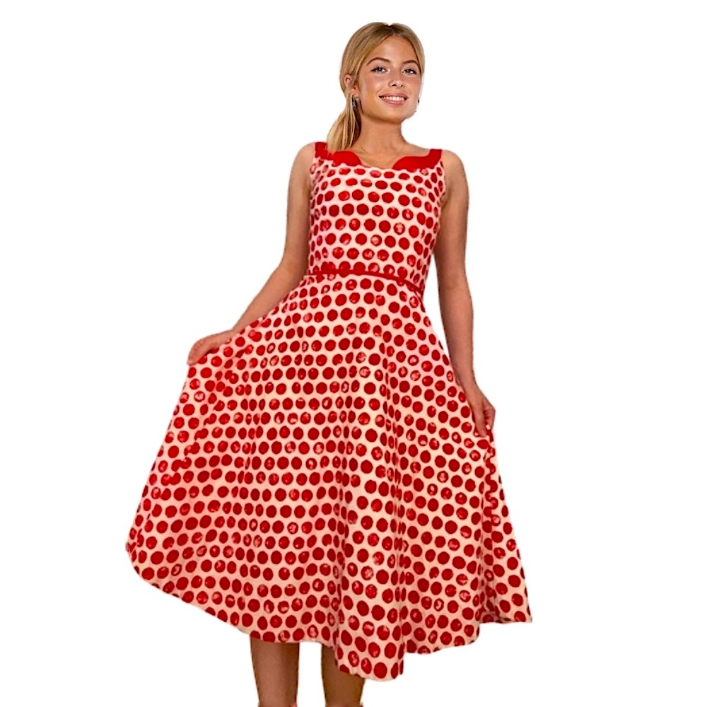 Anthropologie Elevenses Retro Red Polka Dot Dress, sz 0